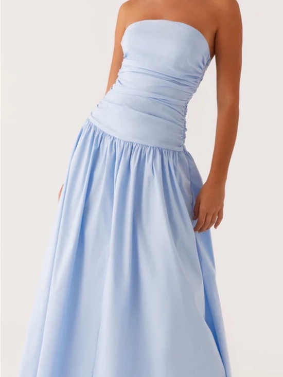 Peppermayo Dresses & Skirts - Peppermayo Light Blue Strapless Ruched Maxi